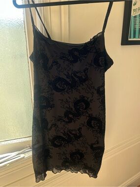 H&M Black Slip Dress with Dark Dragon Print